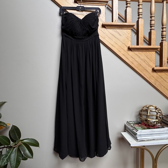 Jenny Yoo Collection Black Strapless Chiffon Bridesmaid Maxi Formal Gown Dress 6 - Picture 2 of 10